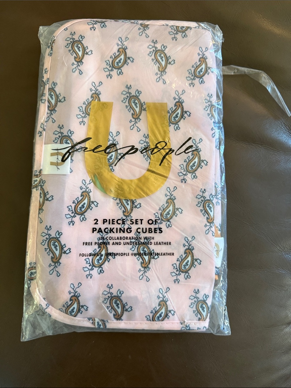 Free People Pink Paisley Packing Cube Set with Gold U